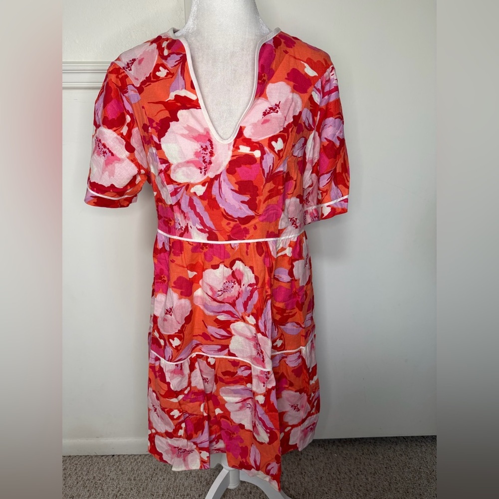 Vince Camuto floral Short Sleeve Linen Blend Dress size 10 - Picture 4 of 9